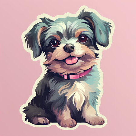 Cute yorkshire terrier puppy. Vector illustration isolated on pink background.の素材