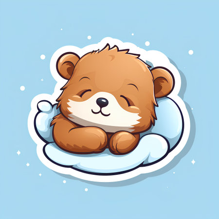 Cute bear sleeping on pillow. Vector illustration of a cartoon character.の素材