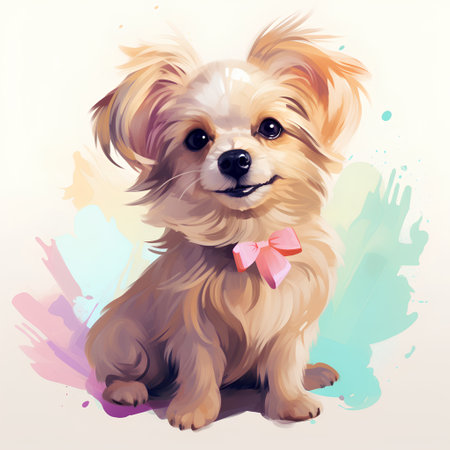 Puppy of chihuahua with pink bow. Vector illustration.の素材