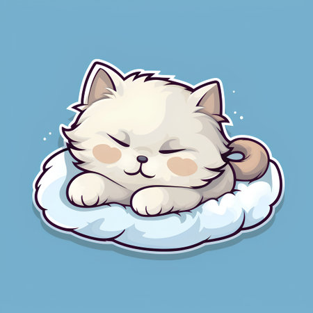 Cute cat sleeping on a cloud. Vector illustration in cartoon style.の素材