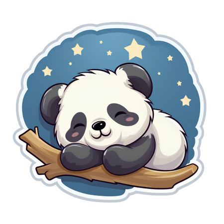 Cute panda sleeping on a tree branch. Vector illustration.の素材
