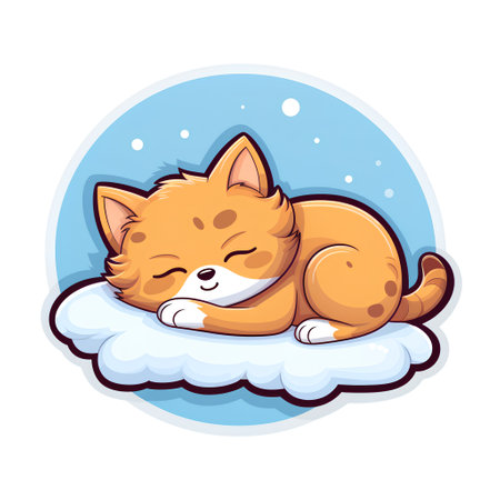 Cute ginger cat sleeping on a cloud. Cartoon vector illustration.の素材