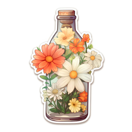 Vintage glass bottle with wildflowers. Vector illustration on white background.の素材