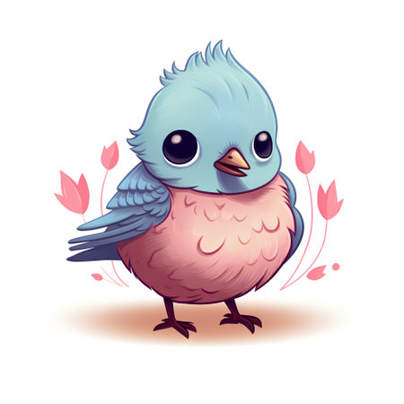 Cute cartoon blue bird. Vector illustration isolated on white background.の素材