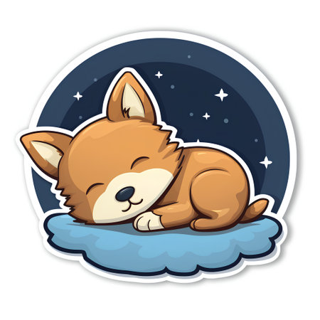 Cute cartoon dog sleeping on the cloud with starry background illustrationの素材