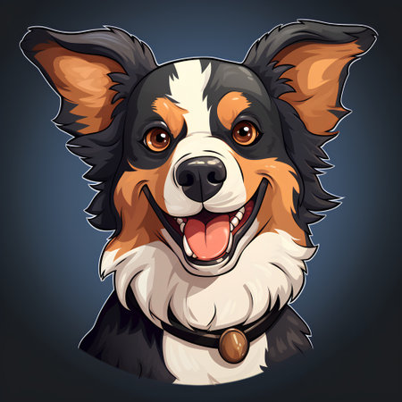 Portrait of a cute Australian Shepherd dog. Vector illustration on a dark background.の素材