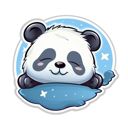 Cute cartoon panda sleeping on the moon. Vector illustration.の素材