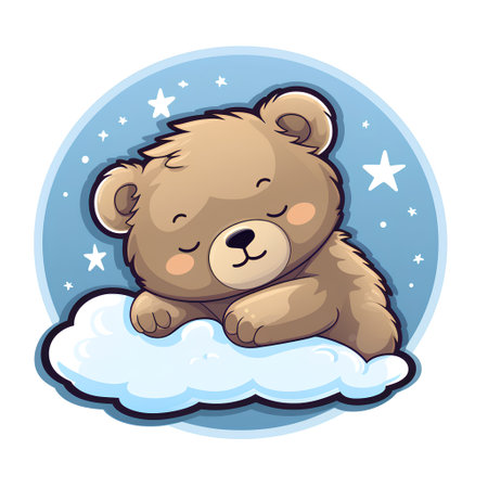 Cute teddy bear sleeping on the cloud. Vector illustration.の素材