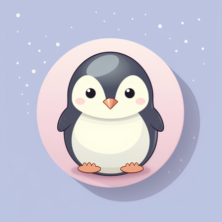 Cute penguin icon. Vector illustration in cartoon flat style.の素材