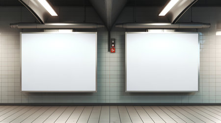 Blank billboard in subway station. 3d render. Mock upの素材