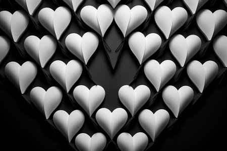 Abstract white heart on a black background. 3d render illustration.の素材