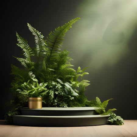 3d render of a podium for product presentation with fernsの素材
