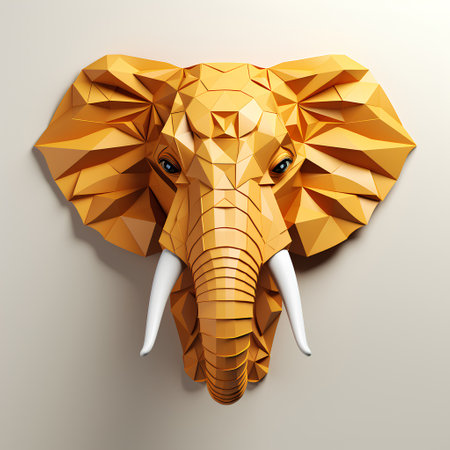 Low poly elephant head isolated on a white background. 3d renderingの素材
