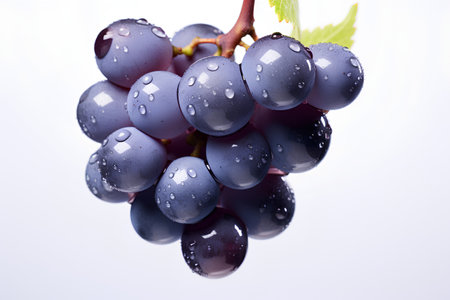 Bunch of black grapes with water drops on a white background.の素材