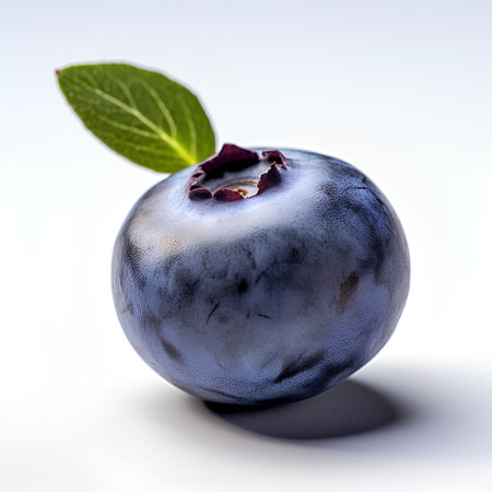 Blueberry with leaf on a white background. Close-up.の素材