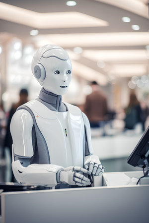 3d rendering humanoid robot in the shopping mall, artificial intelligence conceptの素材