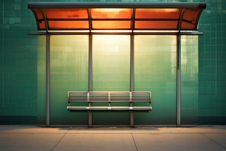 Bench in front of a modern office building. 3D Renderingの素材