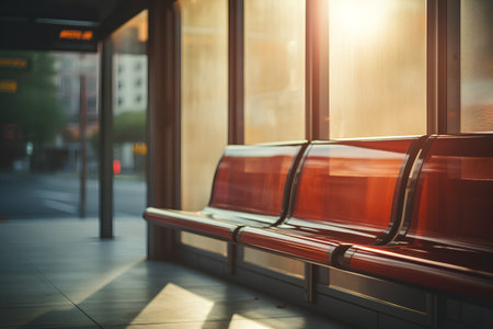 Empty bench in the city. Toned image with shallow depth of fieldの素材