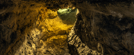 Underground lake inside volcanic cave - "Cueva de los Verdes" / Lanzarote / Canary Islandsの写真素材
