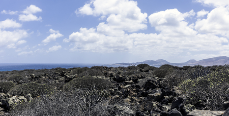 Desert and ocean /  Lanzarote, Canary Islandsの写真素材