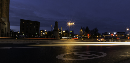 Street by night - Keel Wharf waterfront of the River Mersey, Liverpool, United Kingdomの写真素材