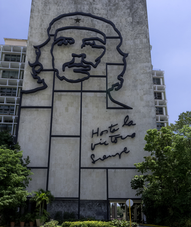 Ministry of the Interior building with a steel memorial to Cuban hero Ernesto Che Guevara - Revolution Square (La Plaza de la RevoluciÃ³n), Havana, Cubaのeditorial素材