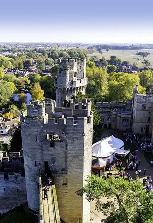 Aerial view of Warwick Castle - Caesar's Tower in Warwick, Warwickshire, United Kingdomのeditorial素材