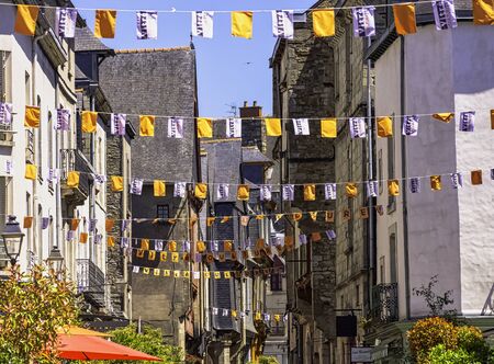 Street of Vitre Old Town with vintage architecture in Vitre (VitrÃ©), Brittany, France