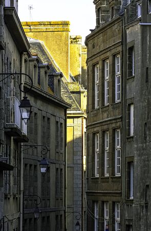 Vintage architecture of Old Town in Saint-Malo, Brittany, France