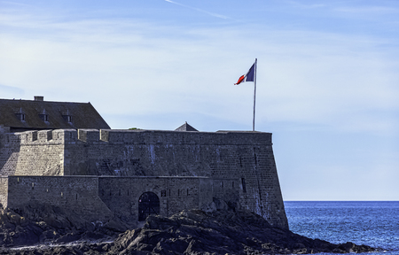 Fort de la Conchee - fortification on the rocky island of Quince, Brittany, Franceのeditorial素材