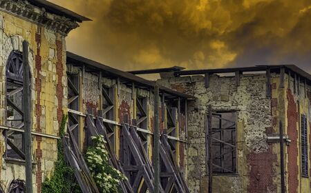 Dramatic sunrise over Coupvray Castle (Chateau de Coupvray) in Coupvray, Seine-et-Marne, Ile-de-France, Franceのeditorial素材