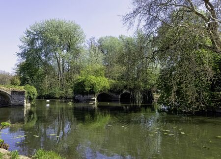 Remains of old multi-arch stone Castle Bridge in Warwick, Warwickshire, United Kingdomのeditorial素材