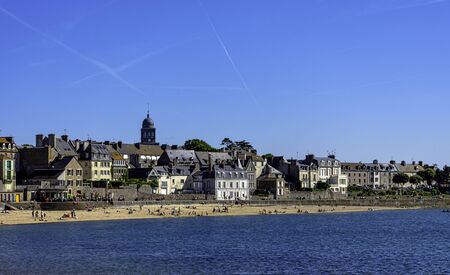 Vintage architecture and beach in Saint-Malo, Brittany, France