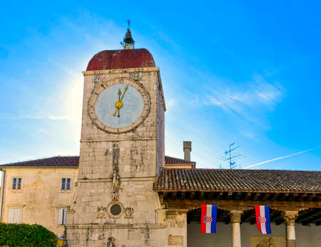 Clock Tower in historic city of Trogir, Dalmatia, Croatia