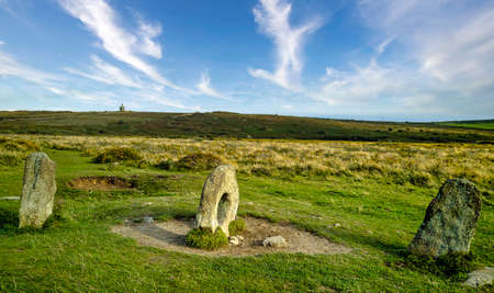 Men-an-Tol known as Men an Toll or Crick Stone - small formation of standing stones in Cornwall, United Kingdomの写真素材