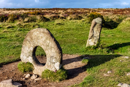 Men-an-Tol known as Men an Toll or Crick Stone - small formation of standing stones in Cornwall, United Kingdomの写真素材