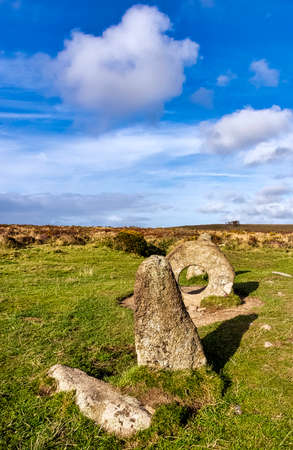 Men-an-Tol known as Men an Toll or Crick Stone - small formation of standing stones in Cornwall, United Kingdomの写真素材