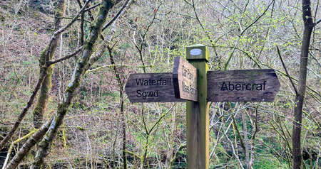 Direction signs post in Brecon Beacons National Park, Wales, United Kingdomの写真素材