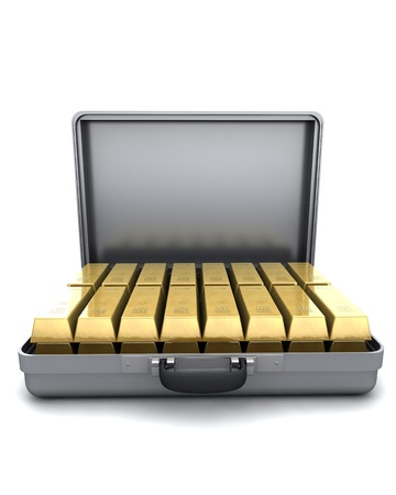 gold bars in a steel suitcaseの写真素材