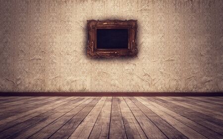 Grunge vintage interior background with an old picture frameの写真素材