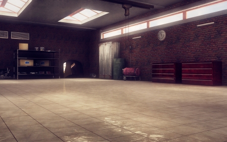 Mechanic s garage perspective 3d renderの写真素材