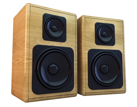wooden speakers isolated on whiteの写真素材