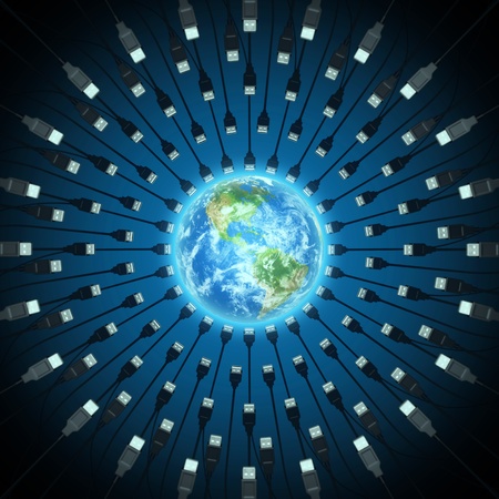 Earth surrounded by usb cables