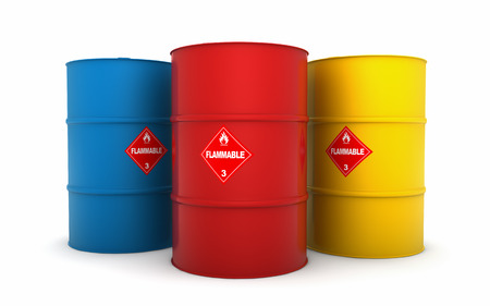 Oil barrels isolated on whiteの写真素材