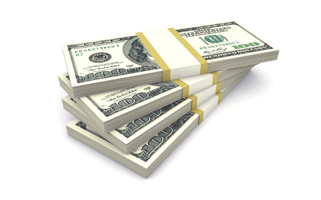 Packs of money isolated on whiteの写真素材
