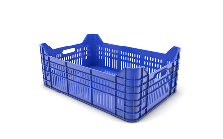 Blue plastic crate isolated on white with clipping path. 3d renderingの写真素材