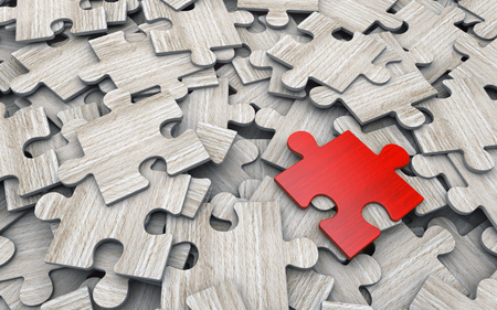 Jissaw puzzle. Stand out from the crowd concept. 3d renderingの写真素材