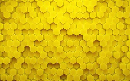 Abstract yellow honeycomb geometric background pattern. 3d renderingの写真素材