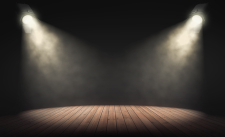 Spotlights illuminate empty stage with dark background. 3d renderingの写真素材