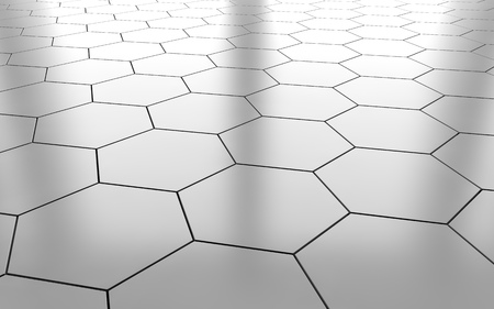 White glossy hexagon ceramic tile floor background. 3d renderingの写真素材